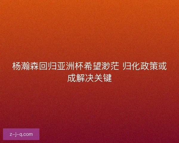 杨瀚森回归亚洲杯希望渺茫 归化政策或成解决关键